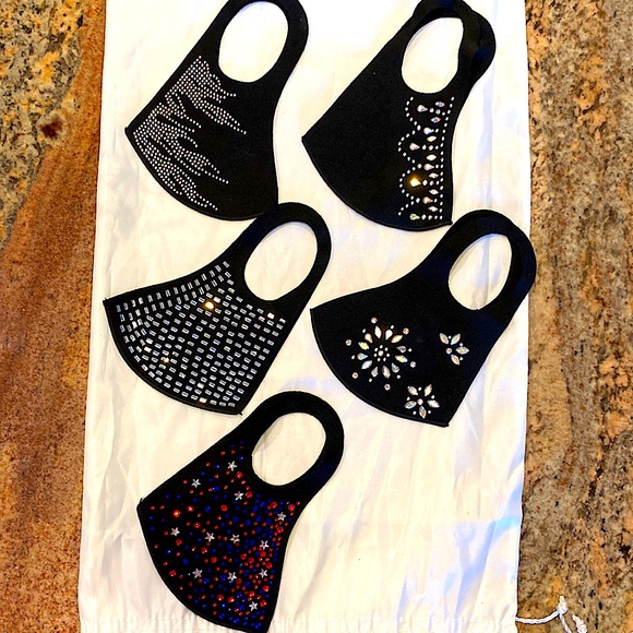 Rhinestone face masks 5 NEW never used can be worn over paper masks or alone - Picture 2 of 8